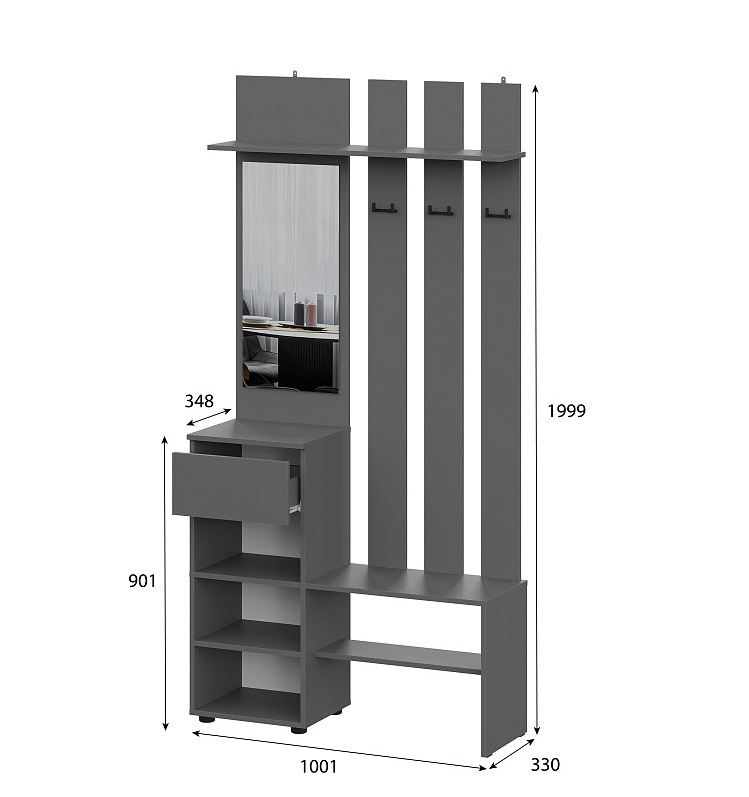 Вешалка с зеркалом Денвер фото 1